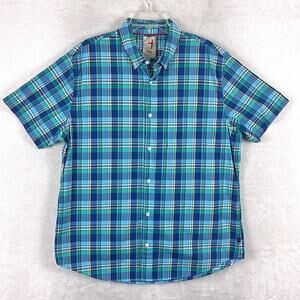 Relwen Camp Shirt Mens 2X Blue Plaid Broadcloth Preppy Outdoors Hiking Huckberry